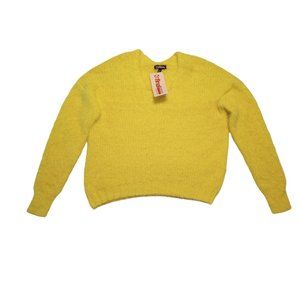 FRESHMAN Fuzzy Canary Yellow V-Neck Long Sleeve Sweater Size JUNIOR MEDIUM NWT
